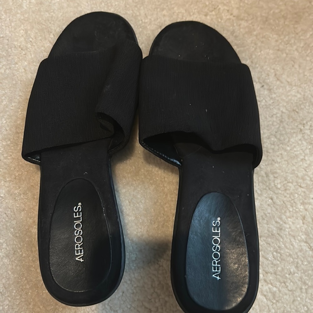 Black wedge sandals